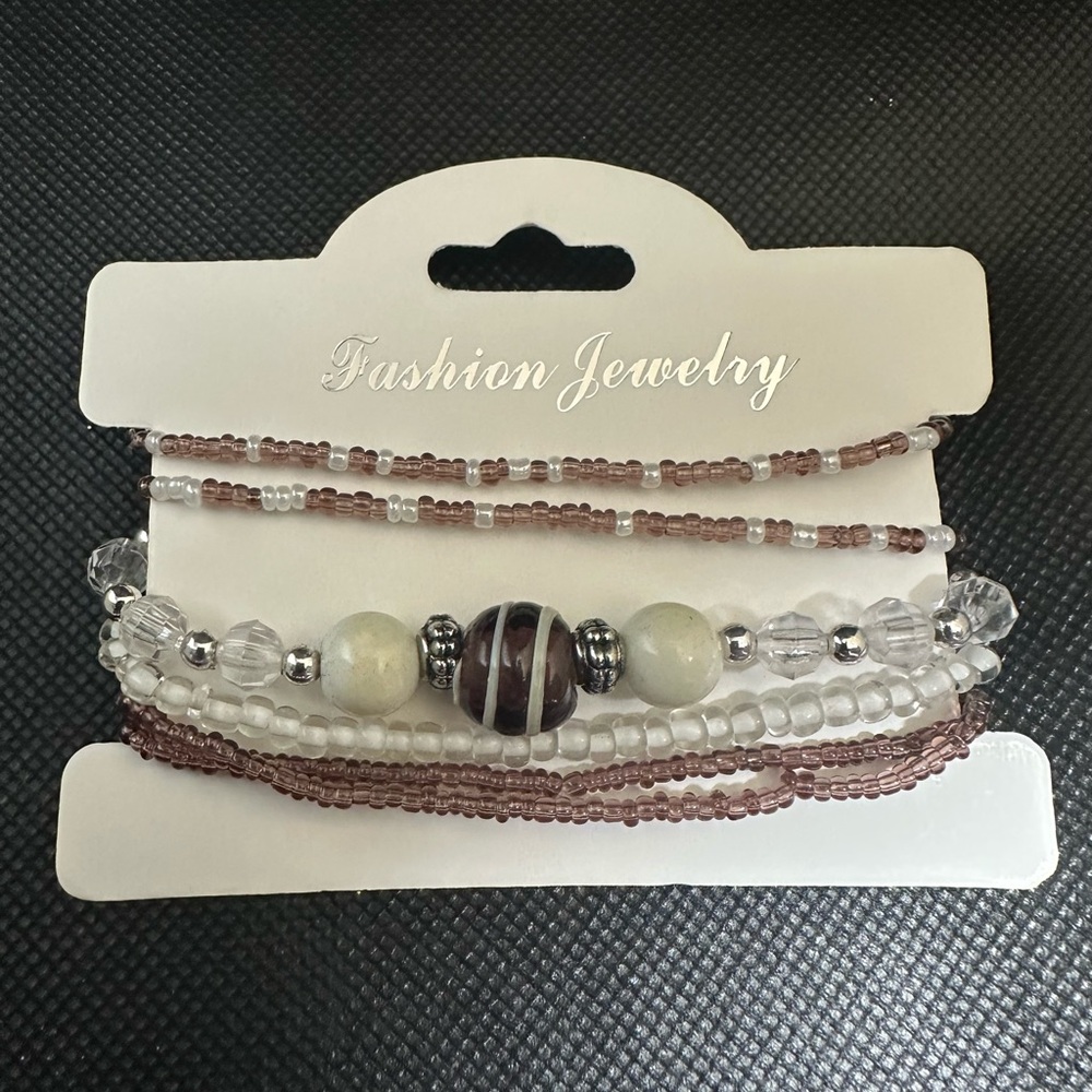 Beaded Bracelet Set with grape and White Accents